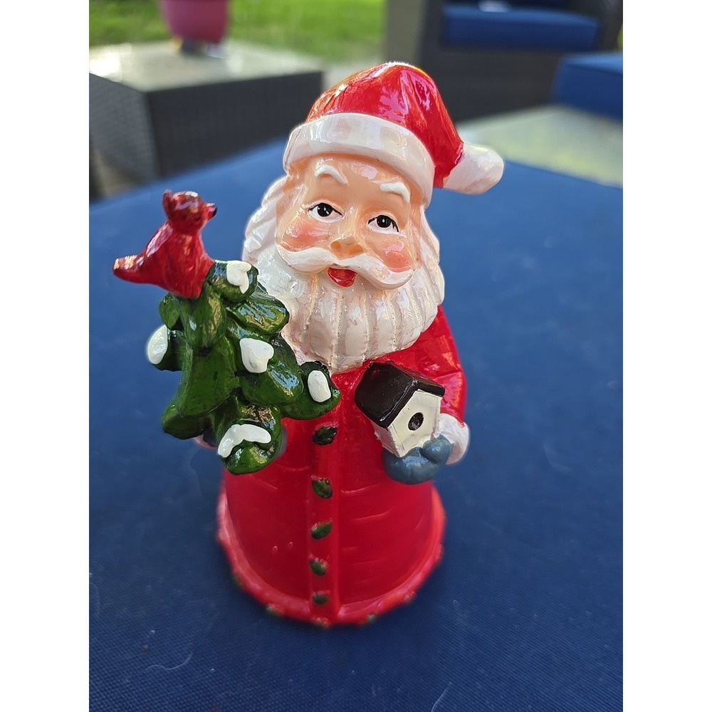Vtg Resin? Santa Clause Figurine Cardinal Birdhouse Nostalgic Ornament Tree